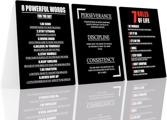 Inspirational Canvas Wall Art 3 Pc Motivational Entrepreneur Quotes Picture Painting Positive Affirmations Framed Print Poster for Living Room Office Bedroom Gym Wall Decor Ready to Hang [48''Hx24''W]