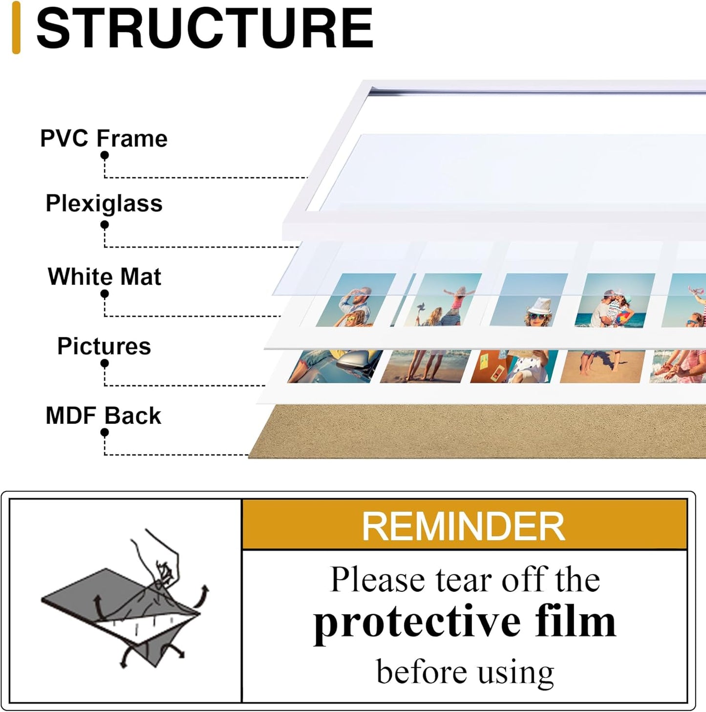 decorUhome 8x24 Picture Frames Collage Wall Decor, Display 5Pcs 4x6 Photos with Mat or 1Pcs 8x24 Unmatted, 5 4x6 Collage Picture Frames for Wall Mounting, White