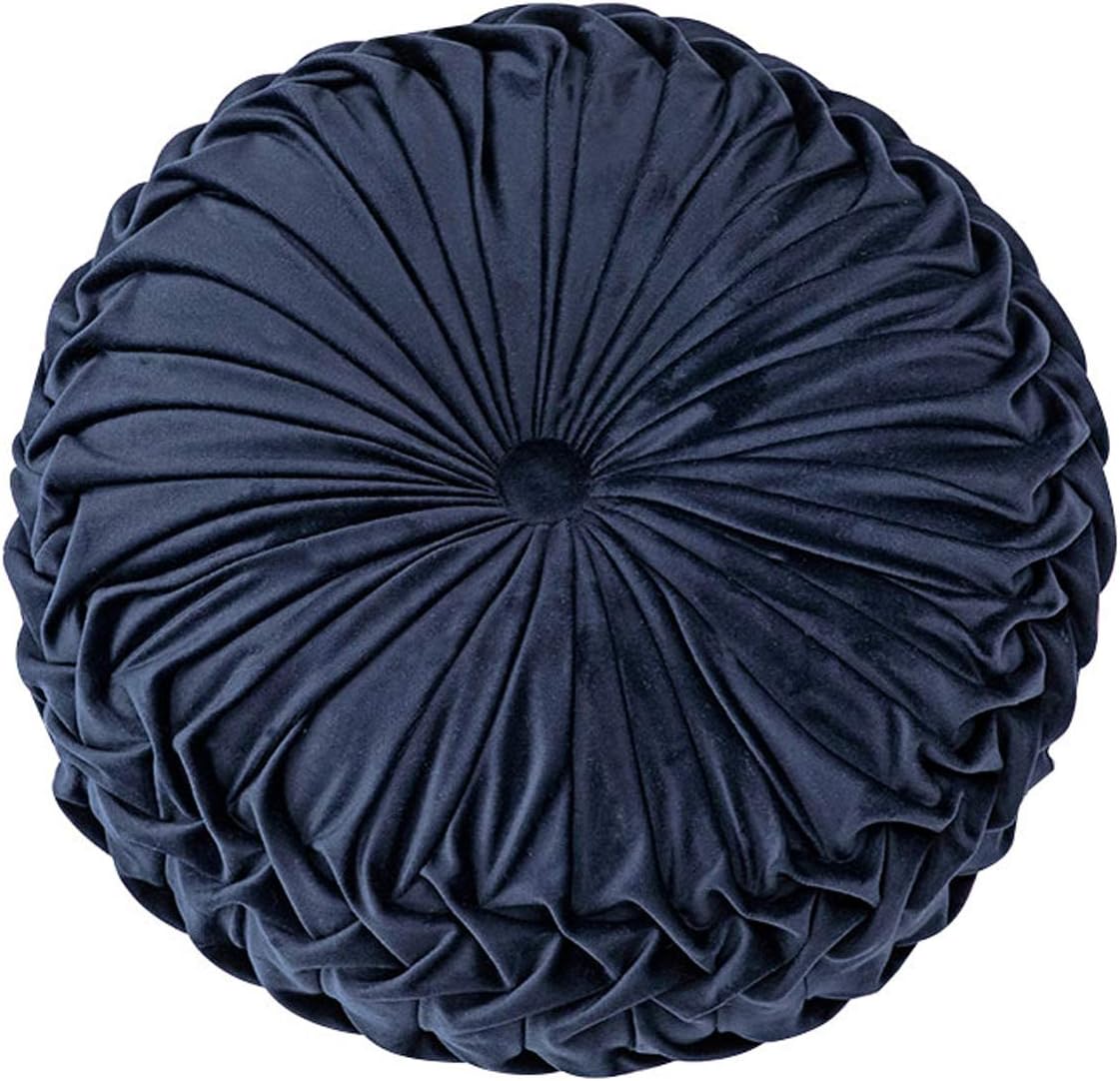HLOVME Throw Pillow for Couch Decorative 3D Pumpkin Round Velvet Cushion for Sofa Bed Chair Floor 15"X15", Navy Blue