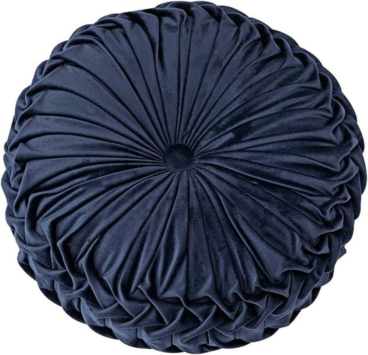 HLOVME Throw Pillow for Couch Decorative 3D Pumpkin Round Velvet Cushion for Sofa Bed Chair Floor 15"X15", Navy Blue