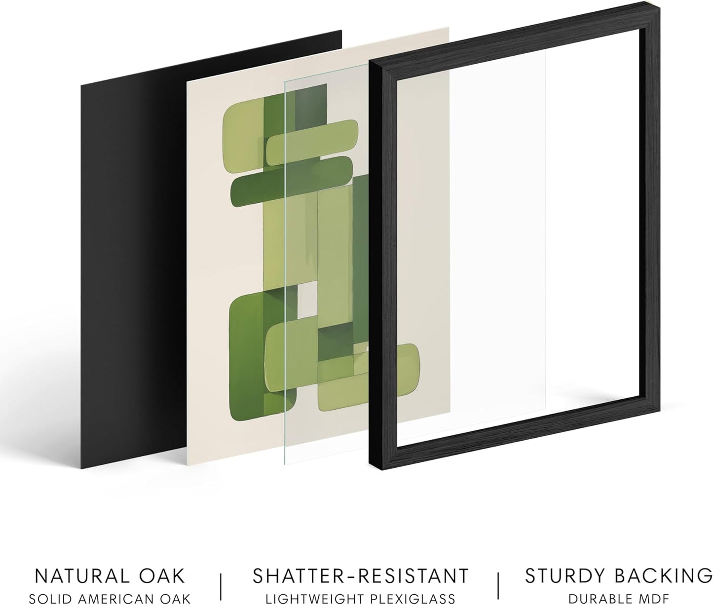 HAUS AND HUES Modern Abstract Wall Art - Blue and Green Living Room Art, Modern Artwork for Walls, Minimalist Picture for Living Room(Green Geometric, Black Frame, 11x14)