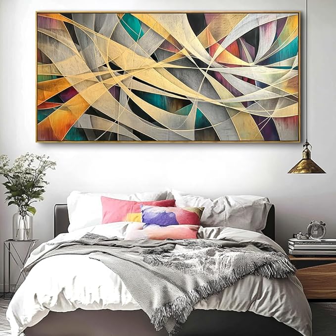 Wall Art - Framed Modern Canvas Abstract Painting for Living Room, Bedroom Home Office Decor, 40x20 Inch Ready to Hang