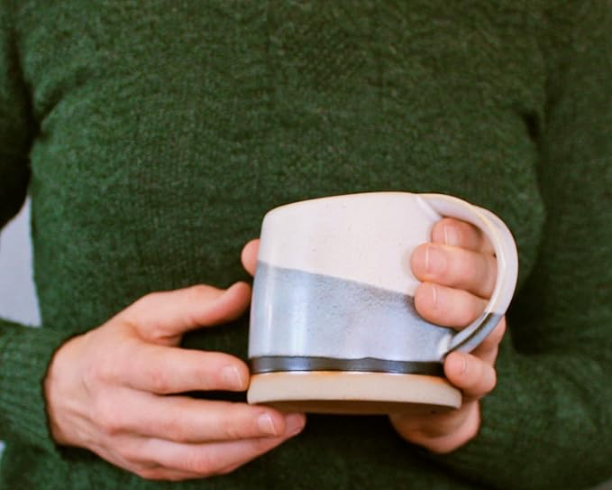 Well Covered & Green Original Day Glazed Ceramic Coffee Mug Set - 2 Vintage Japanese Style Cappucino Coffee Mugs - Stoneware Mug & Matcha Cup Gift Set - 2 x White, 12oz