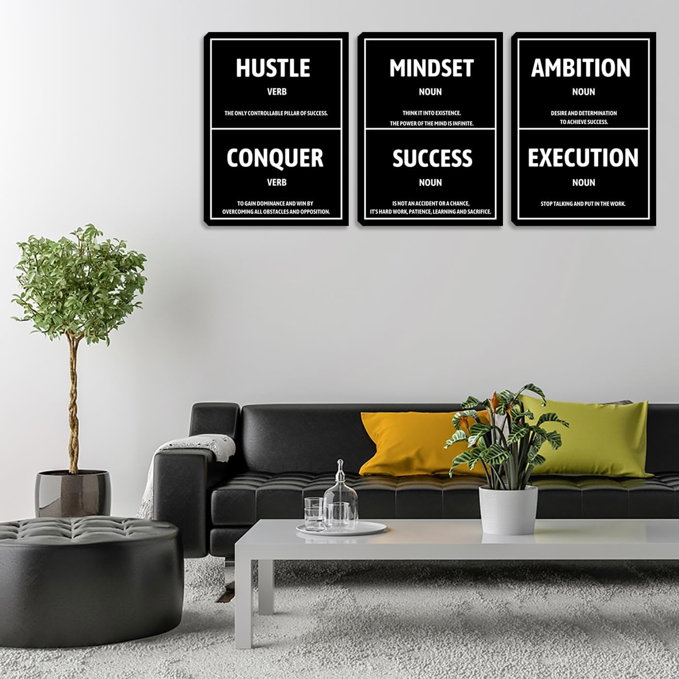 Large Motivational Wall Art Canvas Wall Art Inspirational Black Quote Posters Home Office Wall Decor Black Hustle Wall Picture Paintings Framed Artwork for Living Room Bedroom (72" Wx36 H)