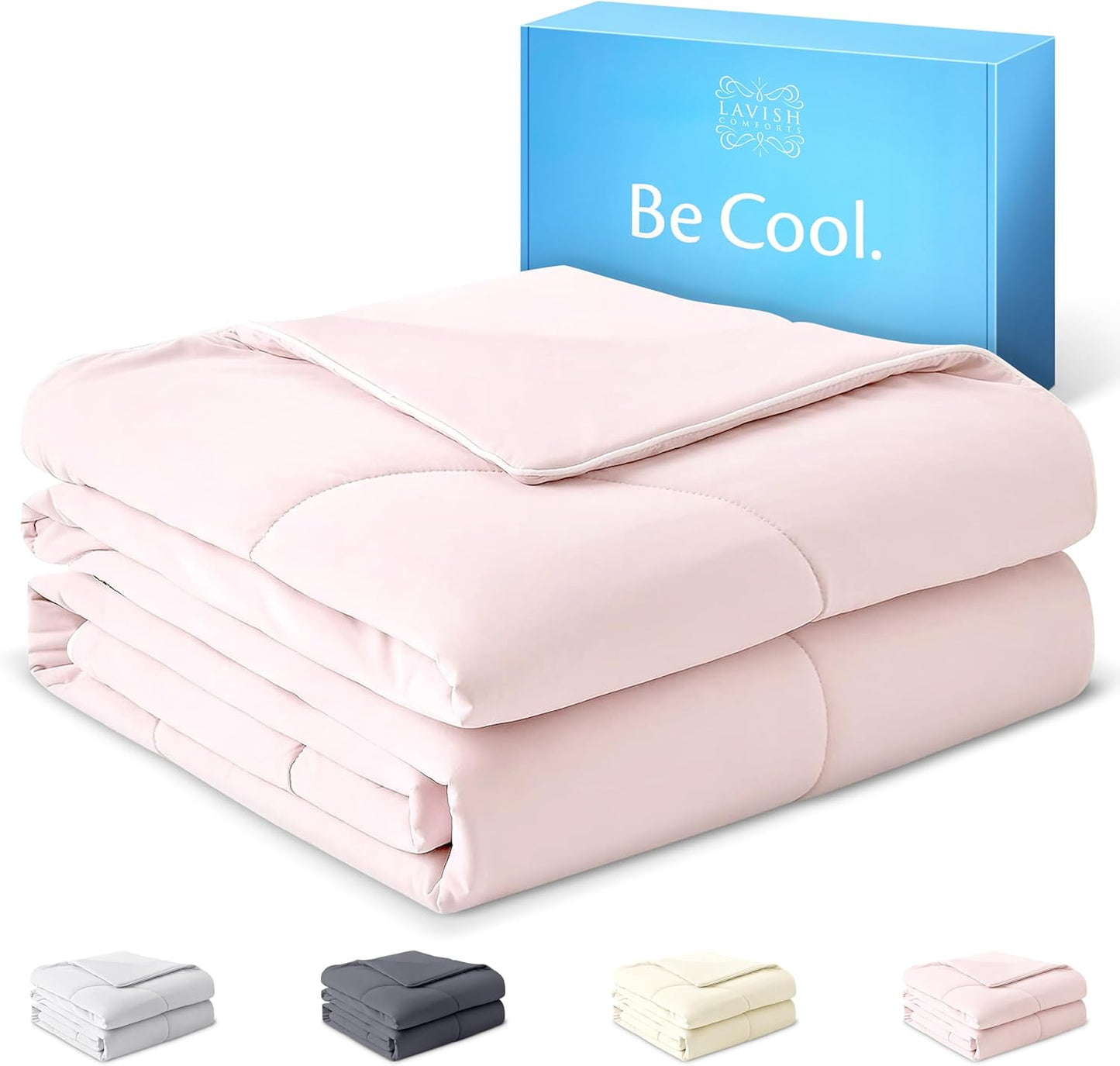 Lavish Comforts® Cooling Comforter Twin Size│Best Cooling Blanket for Hot Sleepers│Cool Blankets for Hot Sleepers│ Pink Bedding Blush Comforter│Q-Max>0.4│Twin XL Blanket
