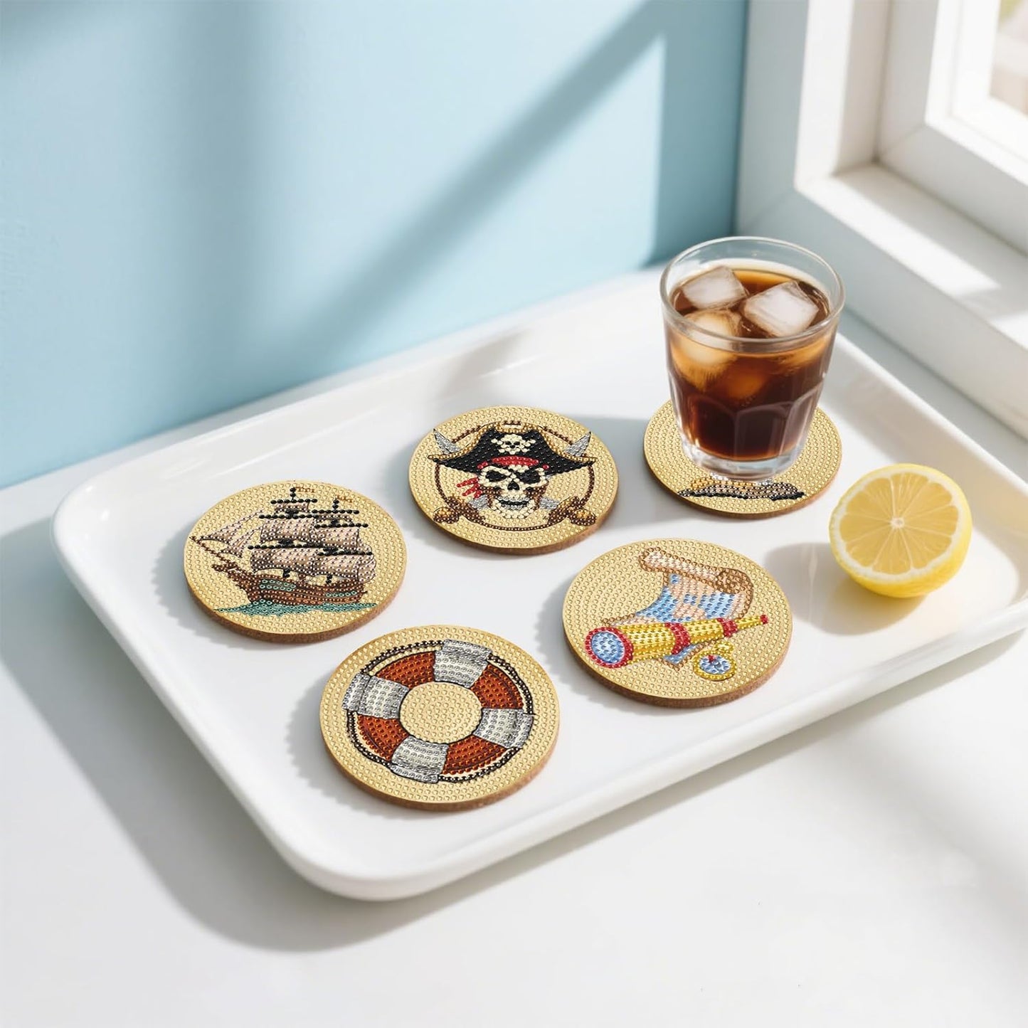 DOZEEZOP 8 PCS Diamond Art Coasters Kit, Cat Diamond Painting Coasters with Holder, Fall Diamond Art Kits for Adults Beginners, Arts and Crafts Supplies (BD673)