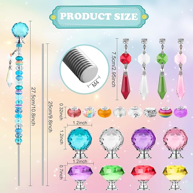 UFU 192Pcs DIY Fairy Wand Beaded Garden Stakes Kit, Fairy Wands Kit with Sparkling Crystal Pendants, Suitable for Different Holidays Garden Stakes Decorative Outdoor Beadable Items(10IN)