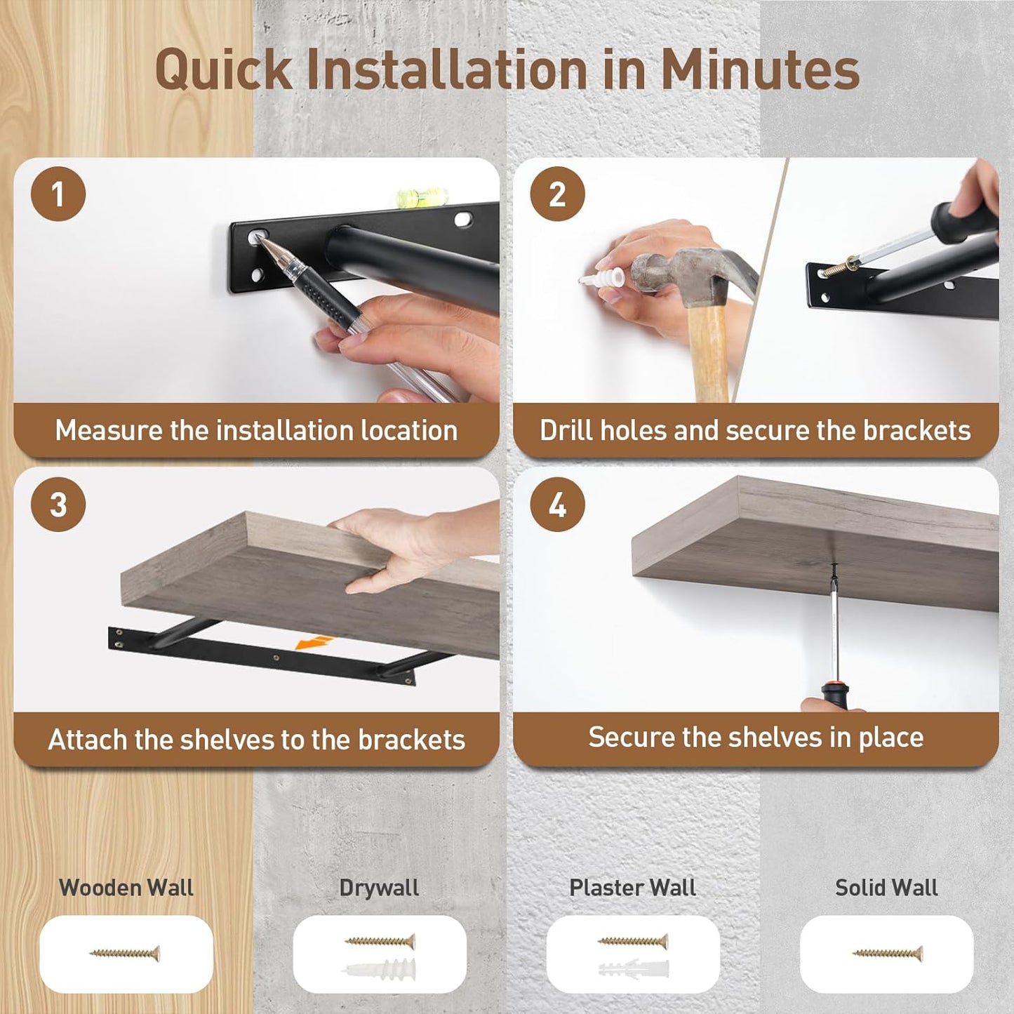 Floating Shelves for Wall, 1.5" Thick Wall Shelf Set of 3 with Invisible Brackets, L47.2 x W7.9 Hanging Book Shelves Farmhouse Home Decor for Bathroom, Living Room, Bedroom, Greige 12301BJP3BG