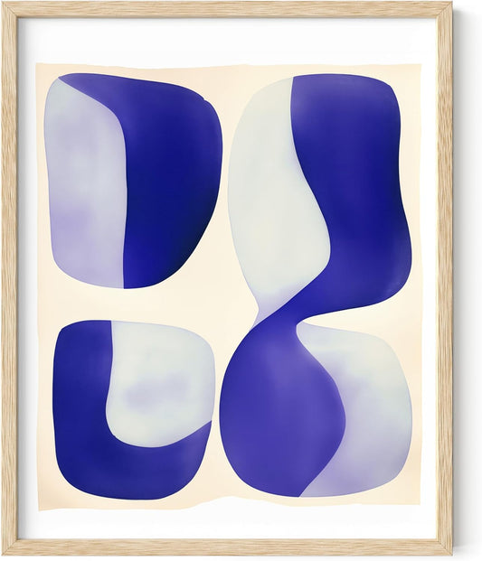 HAUS AND HUES Modern Abstract Wall Art - Blue and Green Living Room Art, Modern Artwork for Walls, Minimalist Picture for Living Room(Blue Tribal Shapes 2, Beige Frame, 16x20)