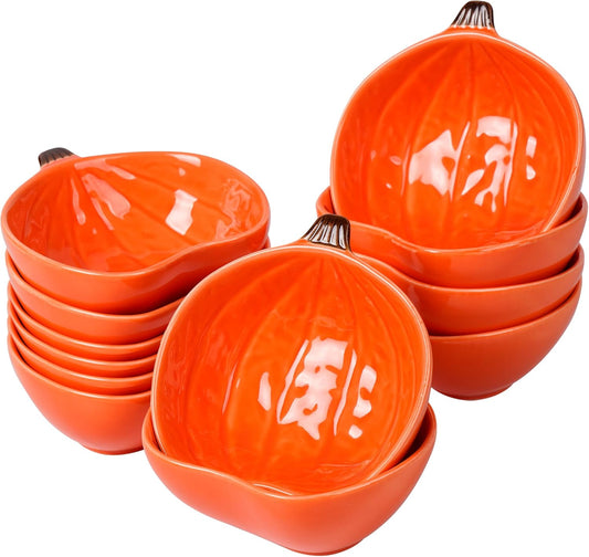 Kolewo4ever 12 Pieces Pumpkin Ramekins Thanksgiving Ramekins Ceramic Bowls Pumpkin Bowl 6 oz Oven Safe Ramekin for Thanksgiving Serving Dip, Sauce, Condiments,Snack