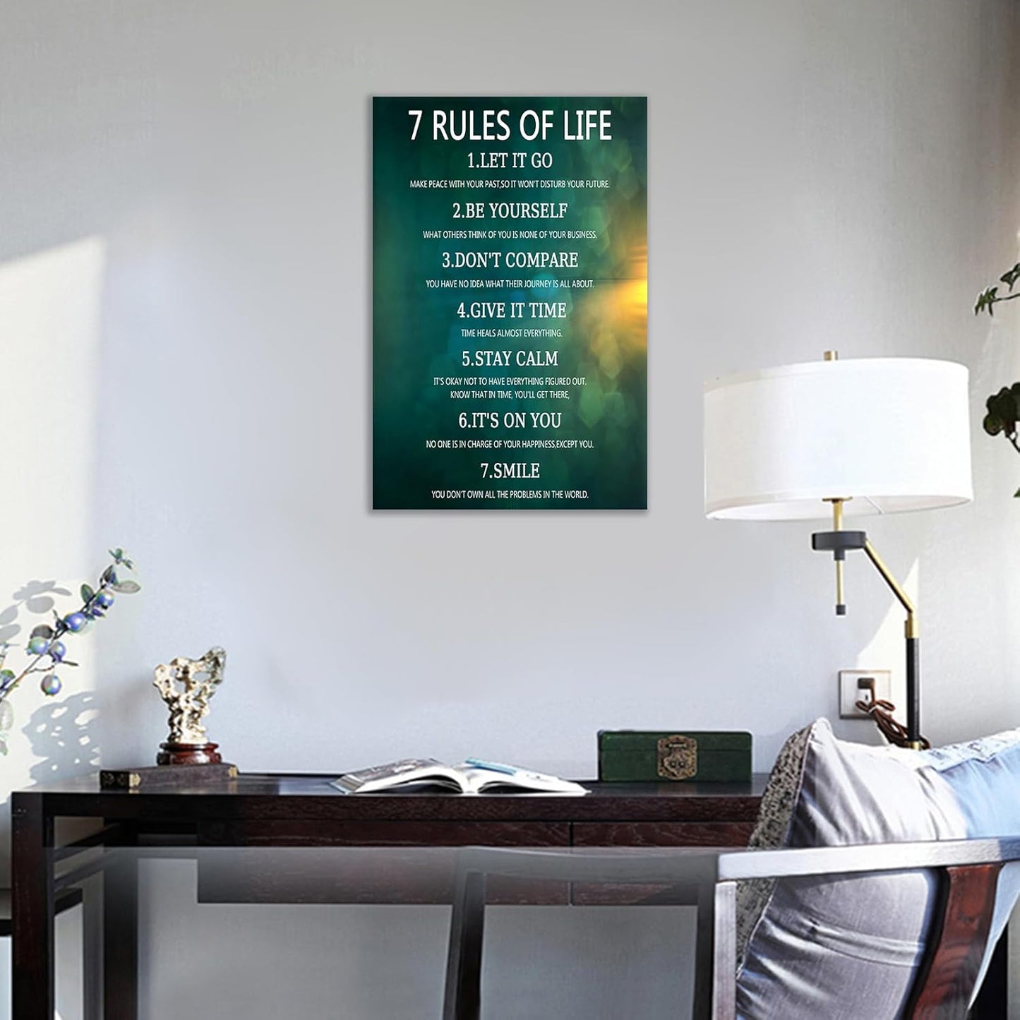 Inspirational Canvas Wall Art 7 Rules of Life Motivational Entrepreneur Quotes Poster Print Picture Painting Artwork for Modern Home Study Room Bedroom Wall Decoration Ready to Hang [12''Wx 18''H]