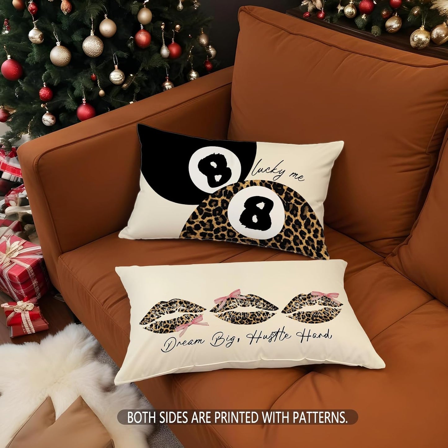 Leopard Star Lucky 8 Ball Throw Pillow Covers 20x12, Cheetah Print Room Decor, Trendy Funky Y2K Leopard Print Decorative Pillow Covers for Girls Room Dorm Apartment Home，Set of 2