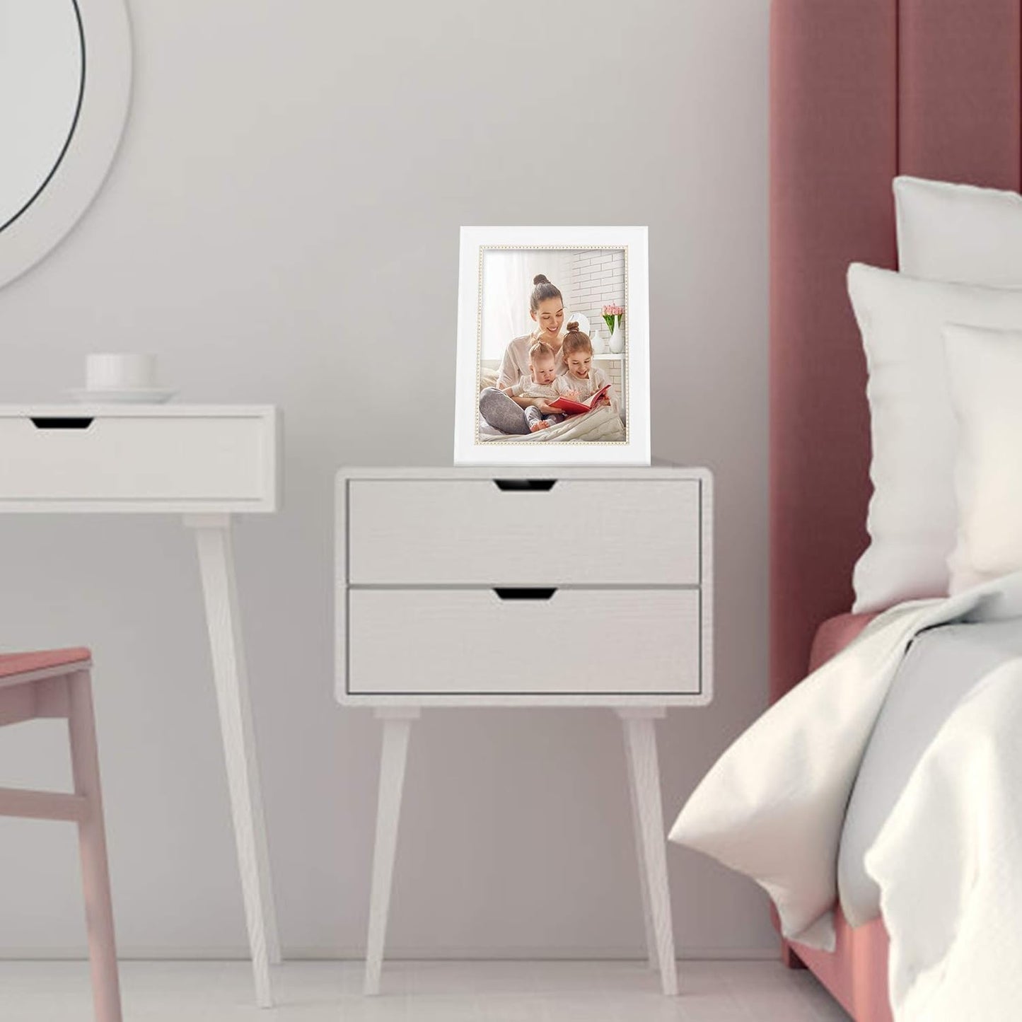 GraduationMall 8x10 Picture Frames, Real Glass, Display Photos for Wall or Tabletop, White with Gold Beads, 2-Pack