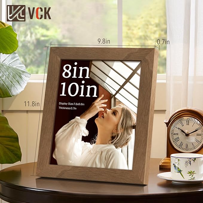 VCK 8x10 Picture Frame 3 Pack - Brown Walnut, Exclusive Natural Wood Grain Solid Wood Picture Frame, Table Display or Wall Hanging