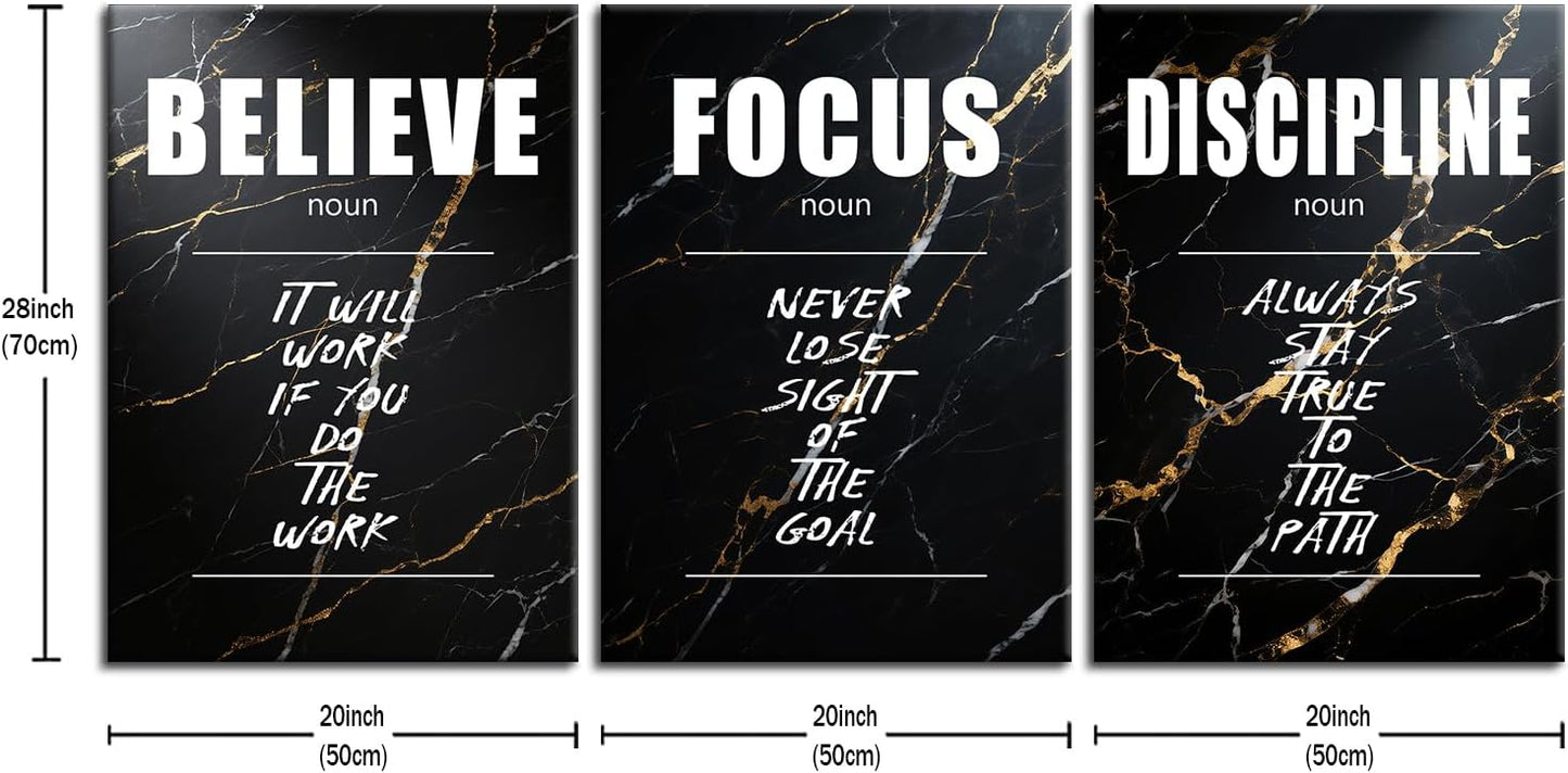 Believe Focus Discipline Entrepreneur Quotes Poster Print Motivational Pictures Painting Inspirational Canvas Wall Art for Office Bedroom Living Room School Wall Decor Ready to Hang [60''Wx28''H]