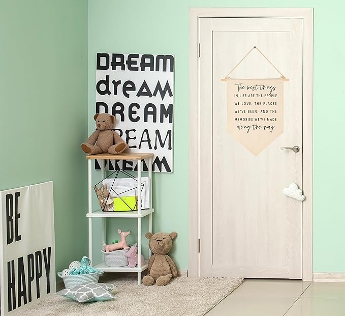 The Best Things In Life,Inspirational Positive Quotes,Best Friend Gift,Family Decor Gift,Bedroom Wall Decor,Farmhouse Living Room Decor,Positive Quotes-Canvas Hanging Pennant Flag Banner Wall Sign
