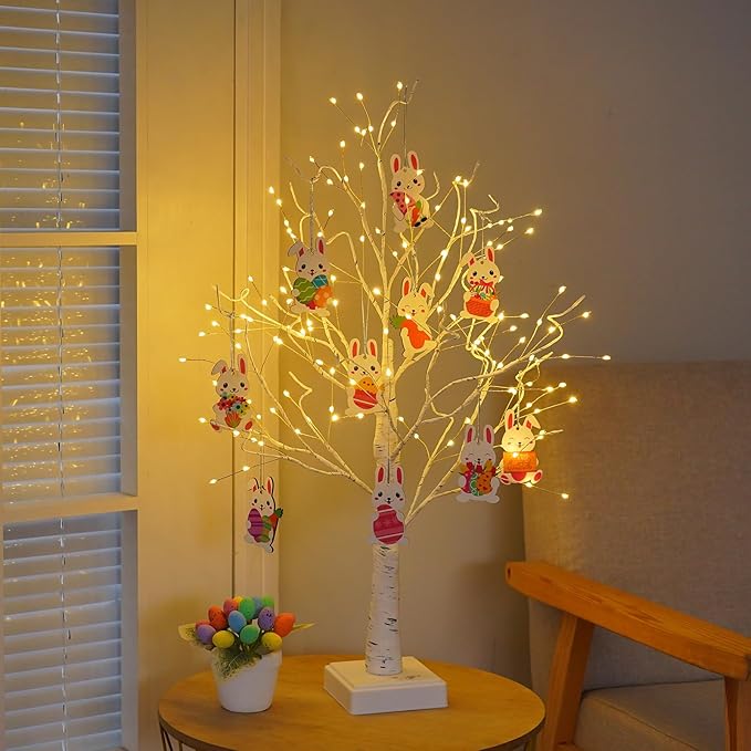 4th of July Decorations Patriotic Tree Lights, 144 LED Artificial Tree Lamp with Timer, DIY Birch Tree Lighted with USB/3AA Battery, Fairy Light Spirit Tree for Home Bedroom Decor (Warm White)