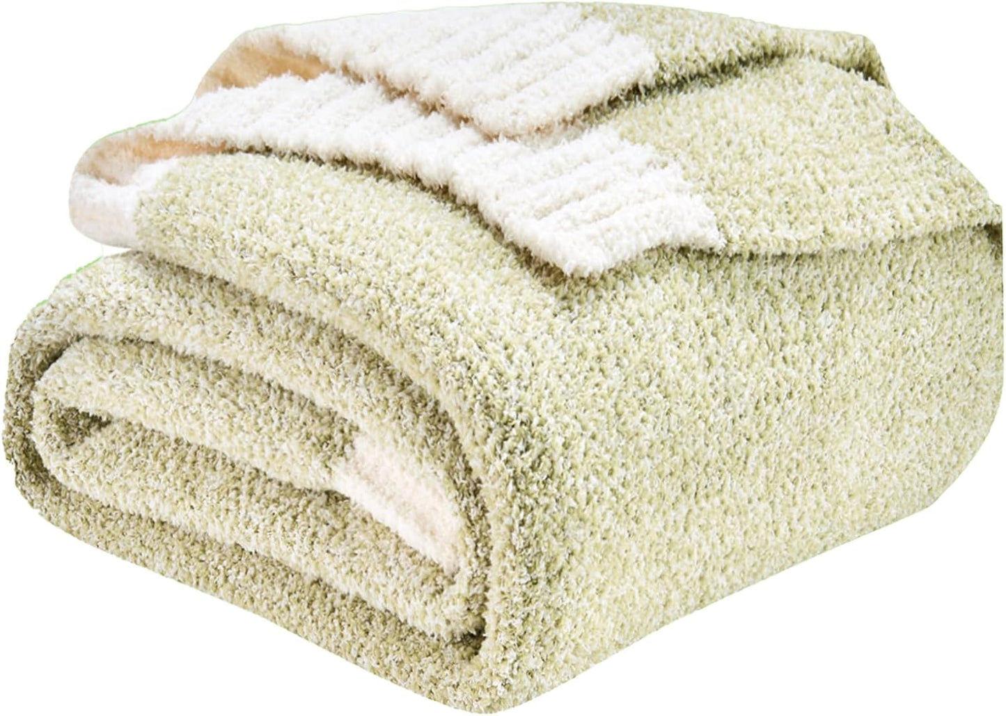 CozeCube Super Soft Fullfy Microfiber Reversible Knitted Blankets, Warm Cozy Fuzzy Plush Throw, Sage Green and White Melange Throw Blanket for Couch Bed Sofa, 60" x 80"