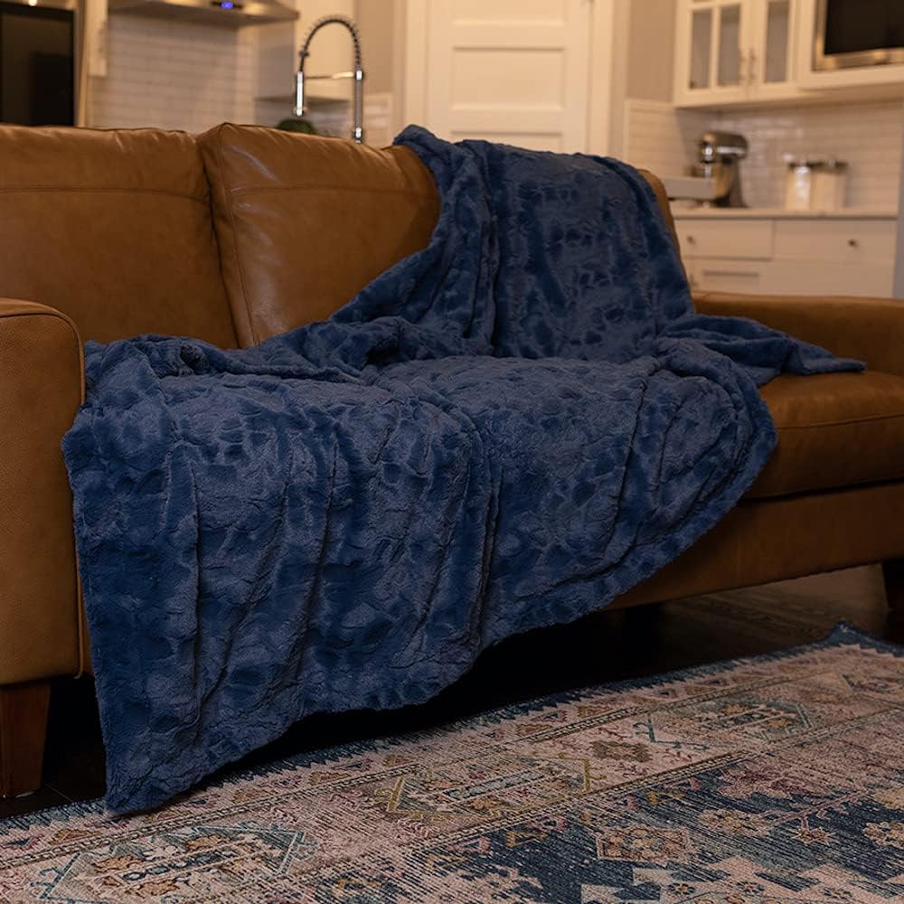 GRACED SOFT LUXURIES Throw Blanket Oversized Warm Cozy Comfy Cuddly Elegant Softest Faux Fur for Home, Couch, Bed, Sofa, Chair, Travel (XL 60" x 80", Blue)