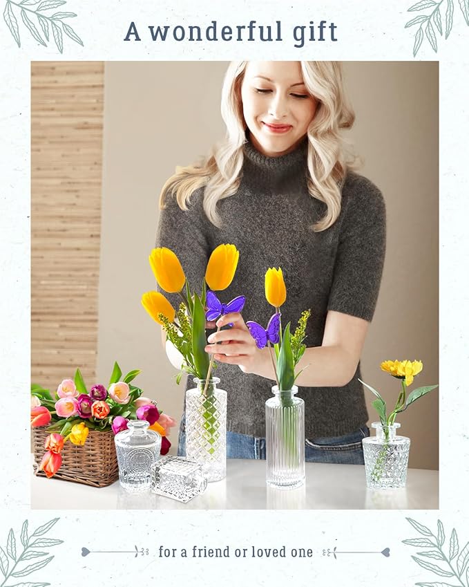 Yirilan Bud Vases Set of 20 PCS, Flower Vases for Table Centerpieces, Mini Vases for Single Stem Flowers, Glass Vases for Centerpieces, Wedding & Home Decor, Clear