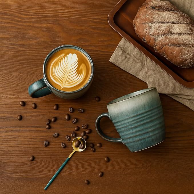 14 oz Coffee Mugs Set of 4, Ceramic Coffee Mugs with Handle – Reactive Glaze Stoneware Coffee Mug Set for Tea, Latte, Cappuccino, Cocoa, Hot Chocolate – Microwave & Dishwasher Safe - Blue