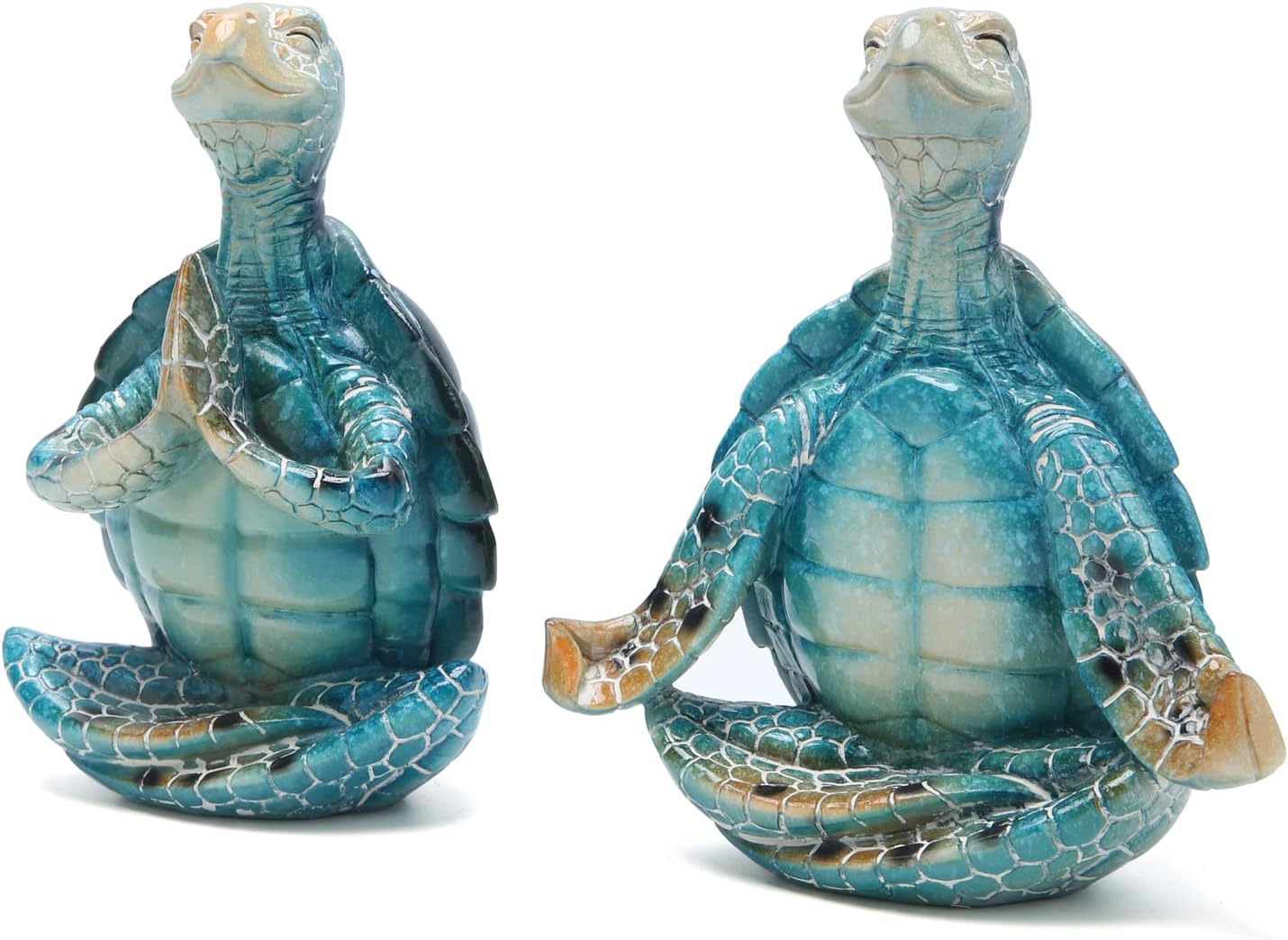 Hodao 2PCS Sea Turtle Meditation Yoga Decor Garden Figurines Sea Turtle Meditating Coastal Beach Decorations, Zen Yoga Resin Statues for Home Office Decor Home Calming Gifts for Mom, Nature Lovers