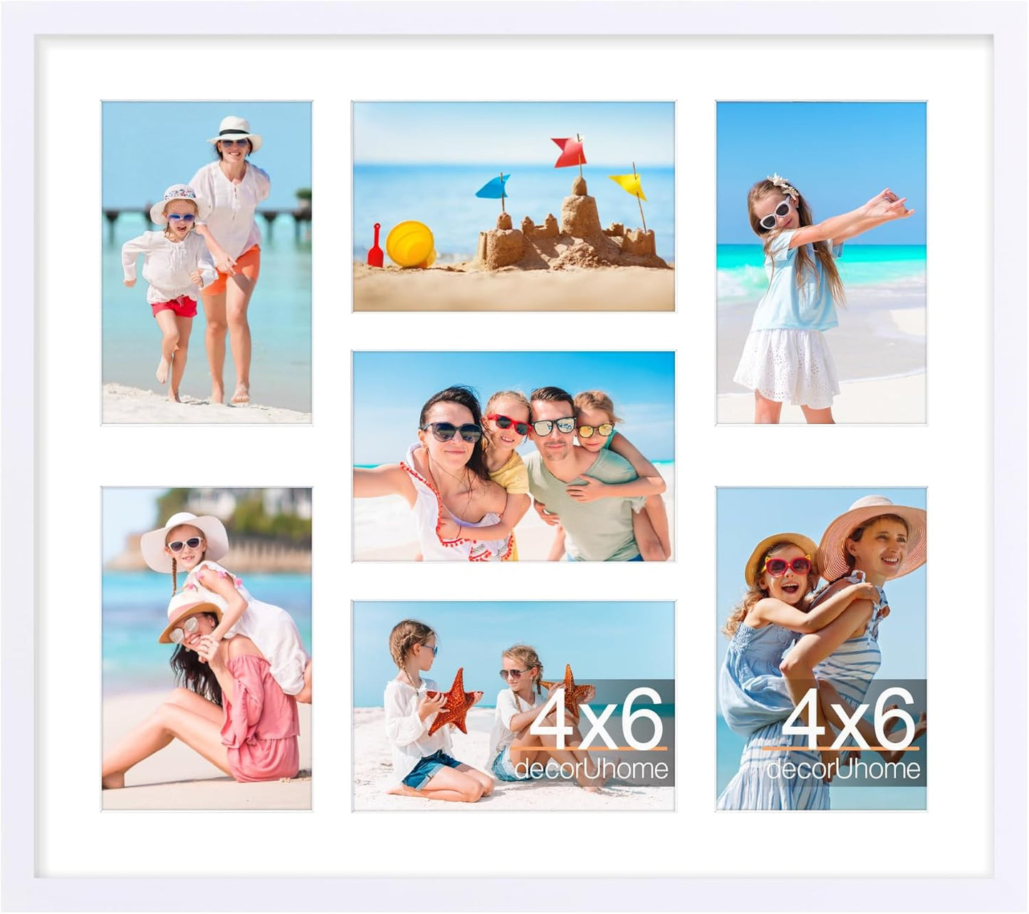 decorUhome 15x17 Picture Frames Collage Wall Decor, Display 7Pcs 4x6 Photos with Mat or 1Pcs 15x17 Unmatted, 7 4x6 Collage Picture Frames for Wall Mounting, White
