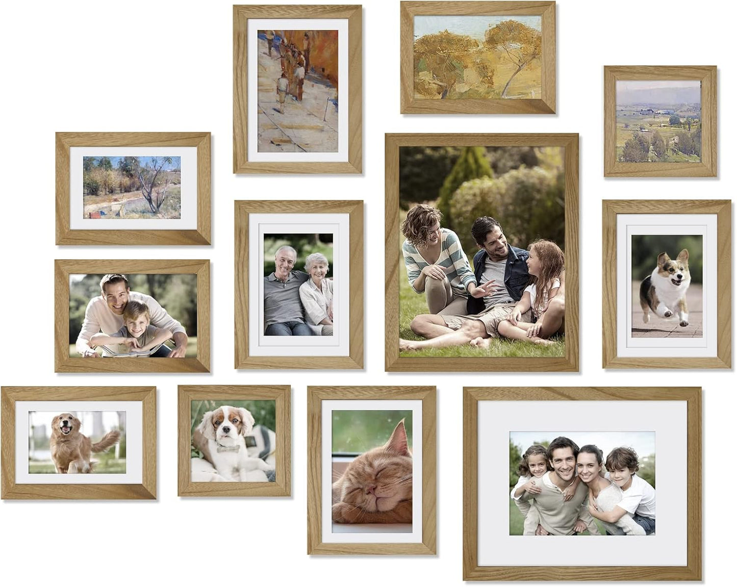 Egofine Picture Frame Set 12 Pack, Gallery Wall Frame Collage with Two 8x10, Four 5x7, Four 4x6, Two 4x4 for Wall and Tabletop, Made of Solid Wood, Covered by Plexiglass, Carbonized Brown