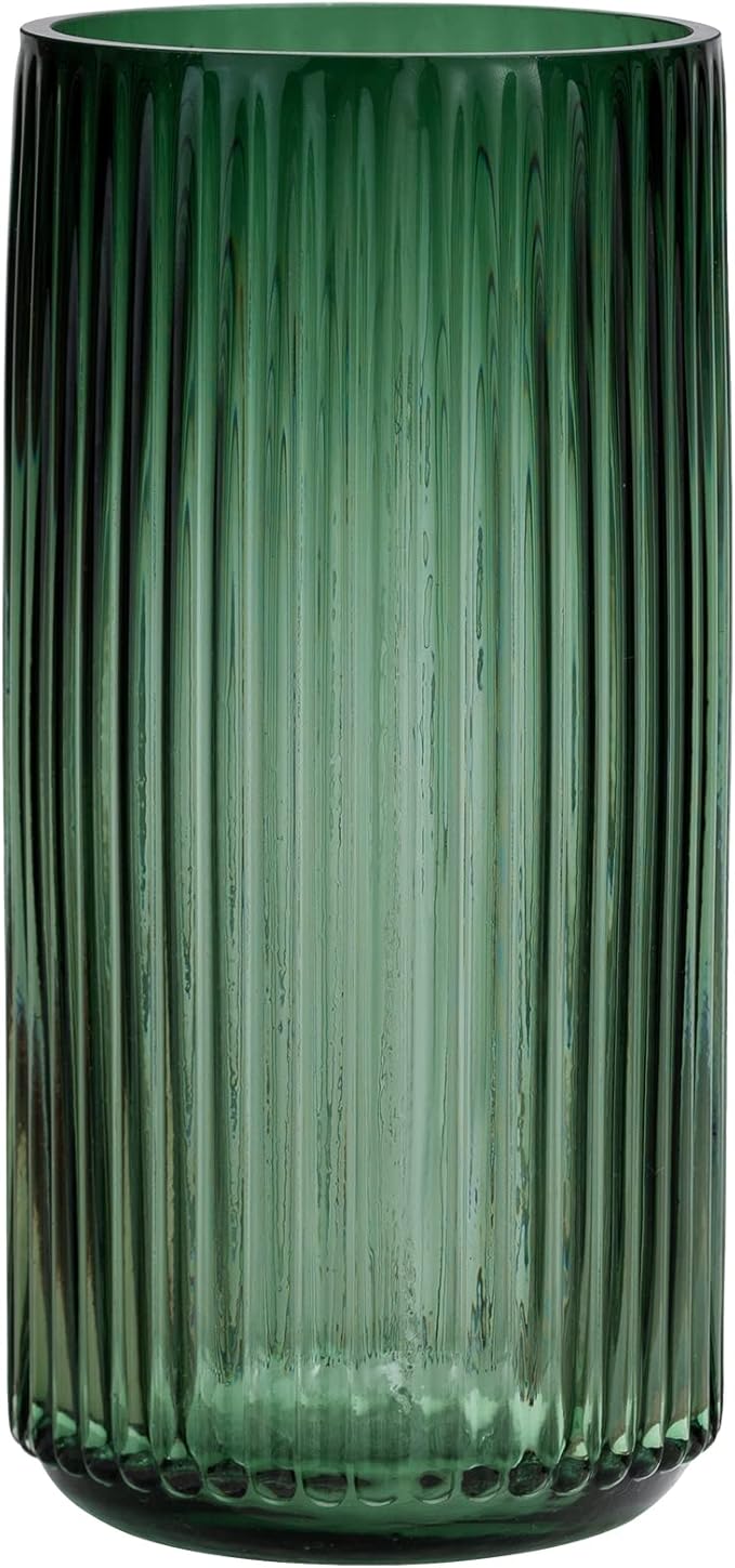 Flower Vase 9.7 inch Green Thickened Hand Blow Glass Vase Round Vintage Striped Bottles for Bookshelf,Dinner Table,Indoor Office Desktop,Meeting Room,Bathroom,Countertop,Home