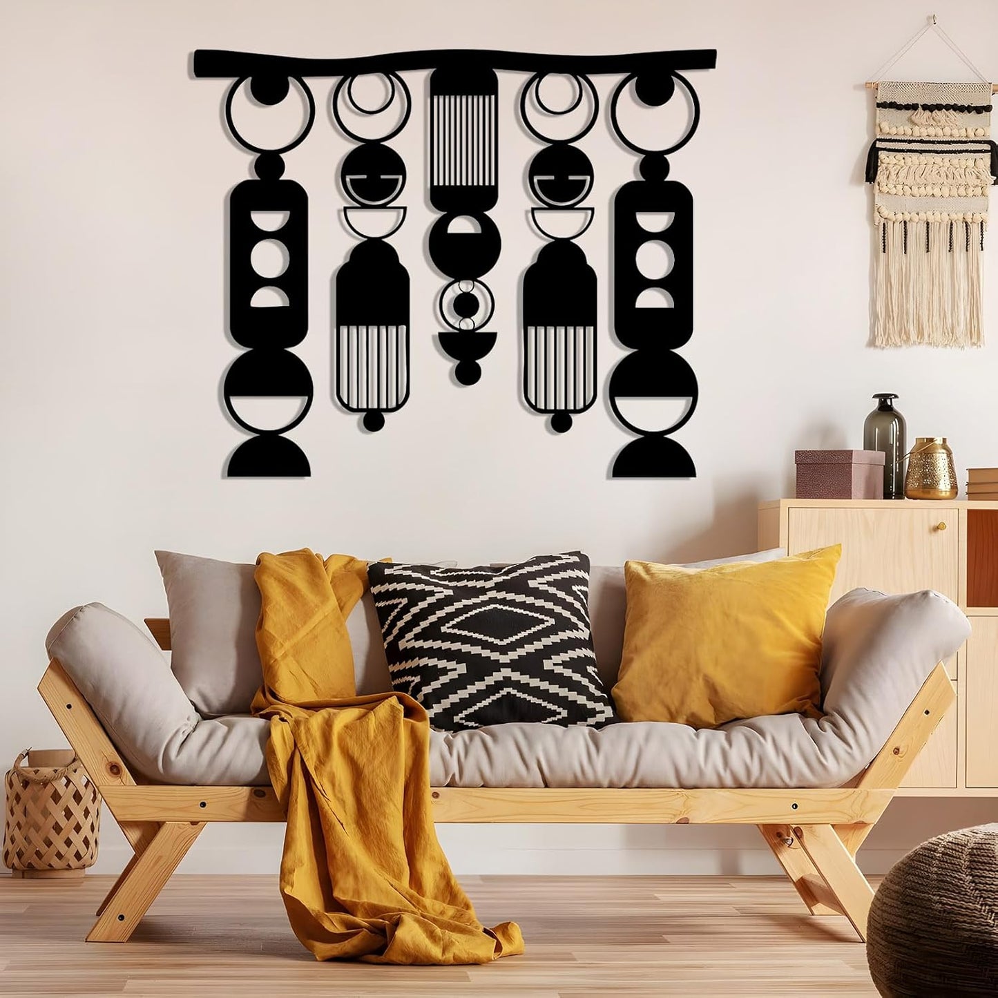 Hfrolixit Metal Macrame Boho Wall Decor, Bohemian Metal Wall Art, Large Macrame Wall Art, Abstract Geometric Wall Decor, Above Bed Wall Hanging (White, 24"x19"/60x49cm)