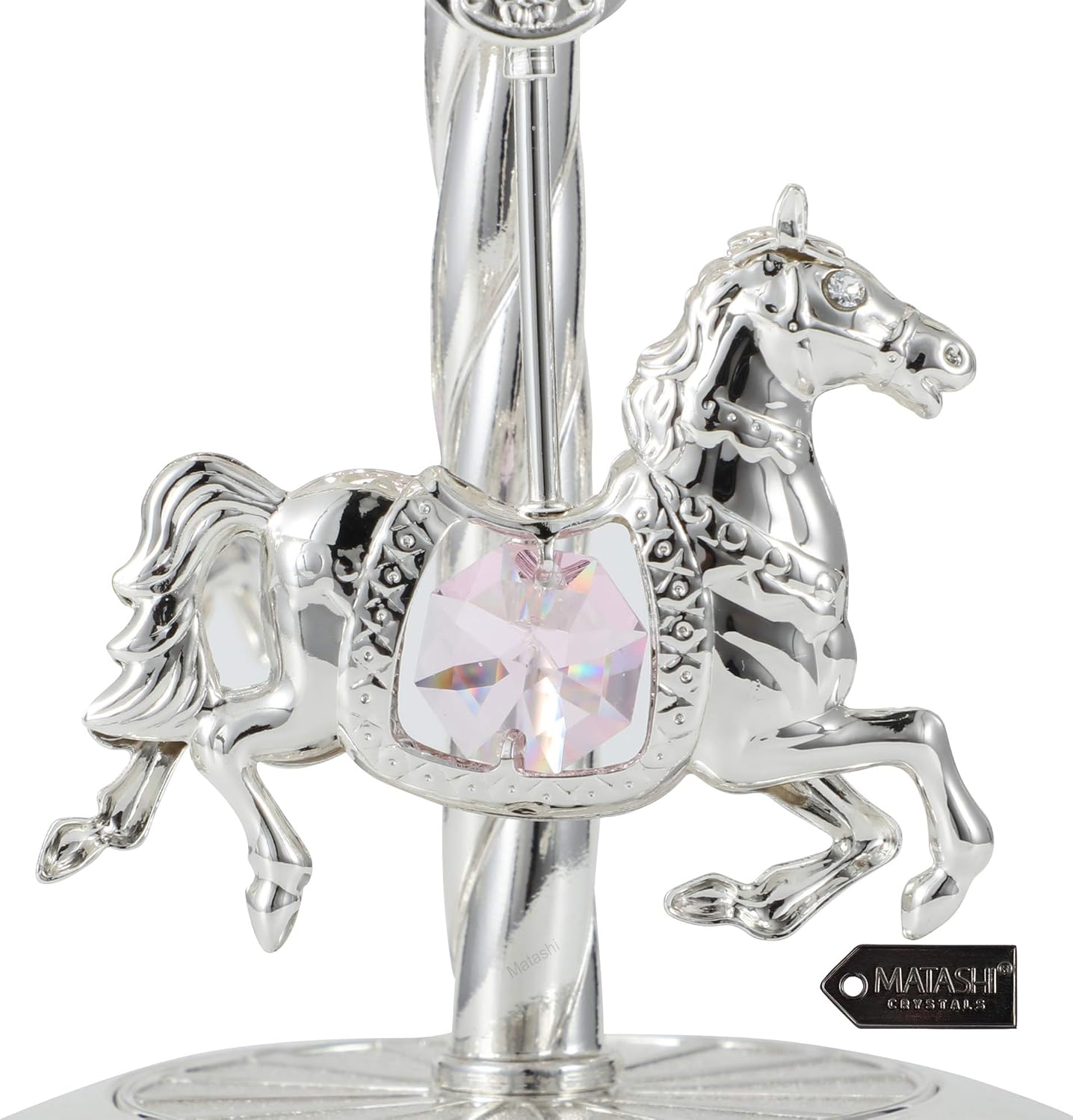 Matashi Tabletop Crystal Studded Music Box Carousel w/Horses Figurine – Silver Plated Decorative Showpiece – Unique Idea for Mothers Day, Valentines - Gift for Mom, Wife, Grandma – It’s A Small World