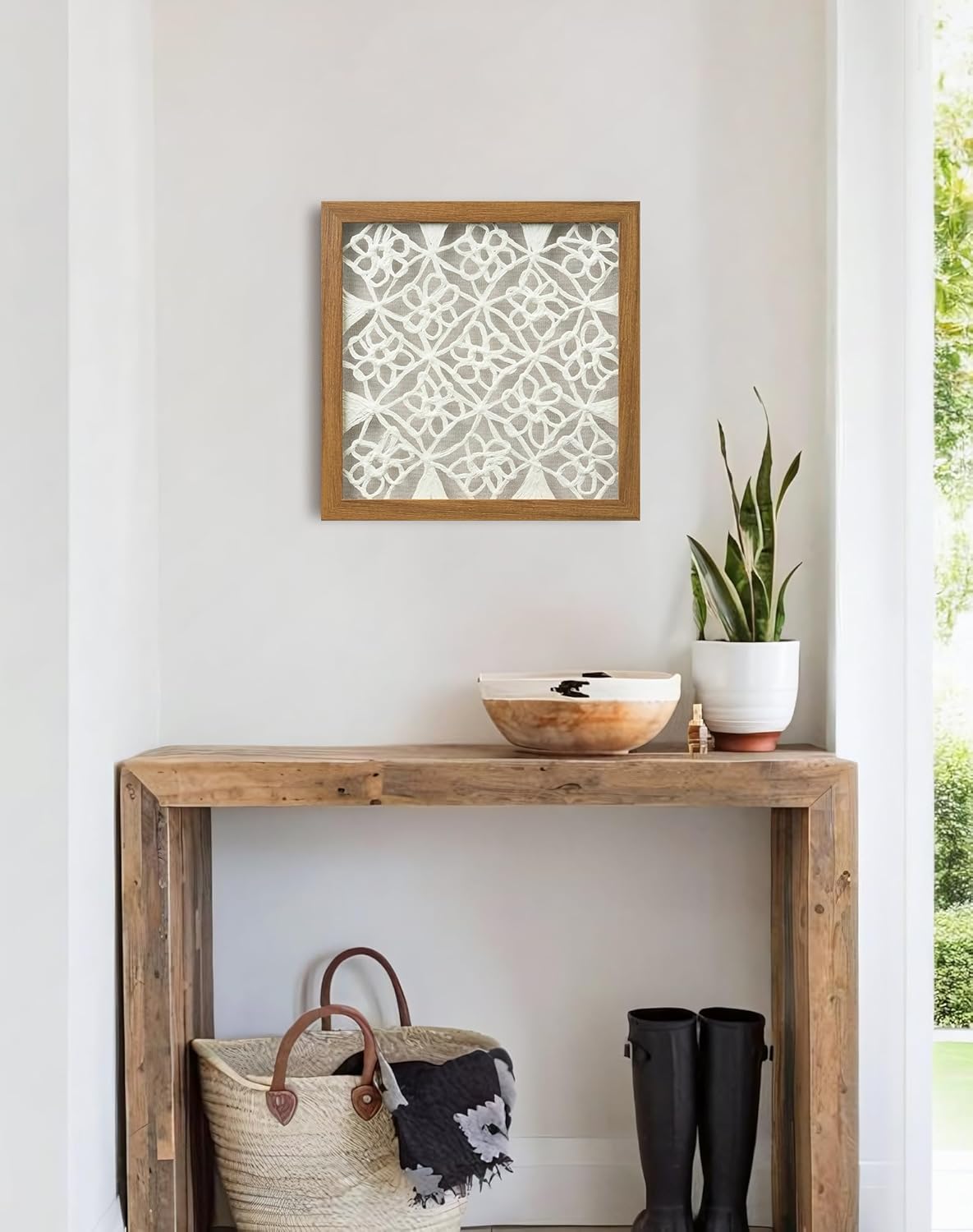 FOLKOR Handmade Paper Wall Art for Rustic Farmhouse Boho Room Aesthetics, 12" Framed Abstract Shadow Box Art Decor, Lattice Hanging Artwork Eclectic Decor for Apartment Nursery Hallway Above Desk Bed