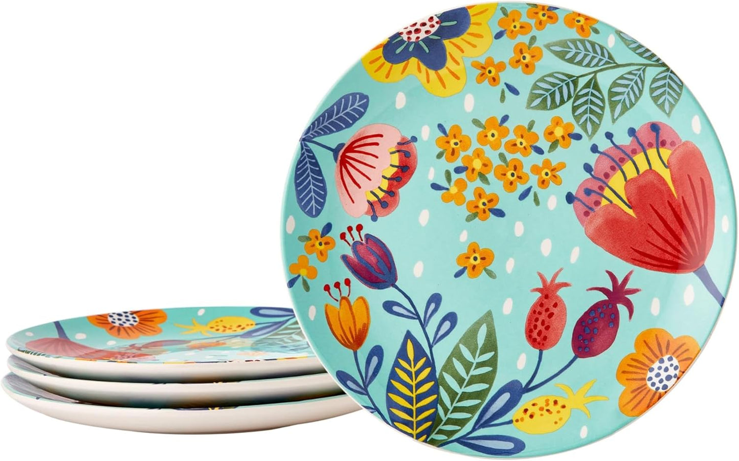 Bico Alice in Dreamland Salad Plates Set of 4, 8.75 Inch Ceramic Dessert Plates for Salad, Appetizer, Side Dishes, Microwave and Dishwasher Safe, Gift for Housewarming and Thanksgiving