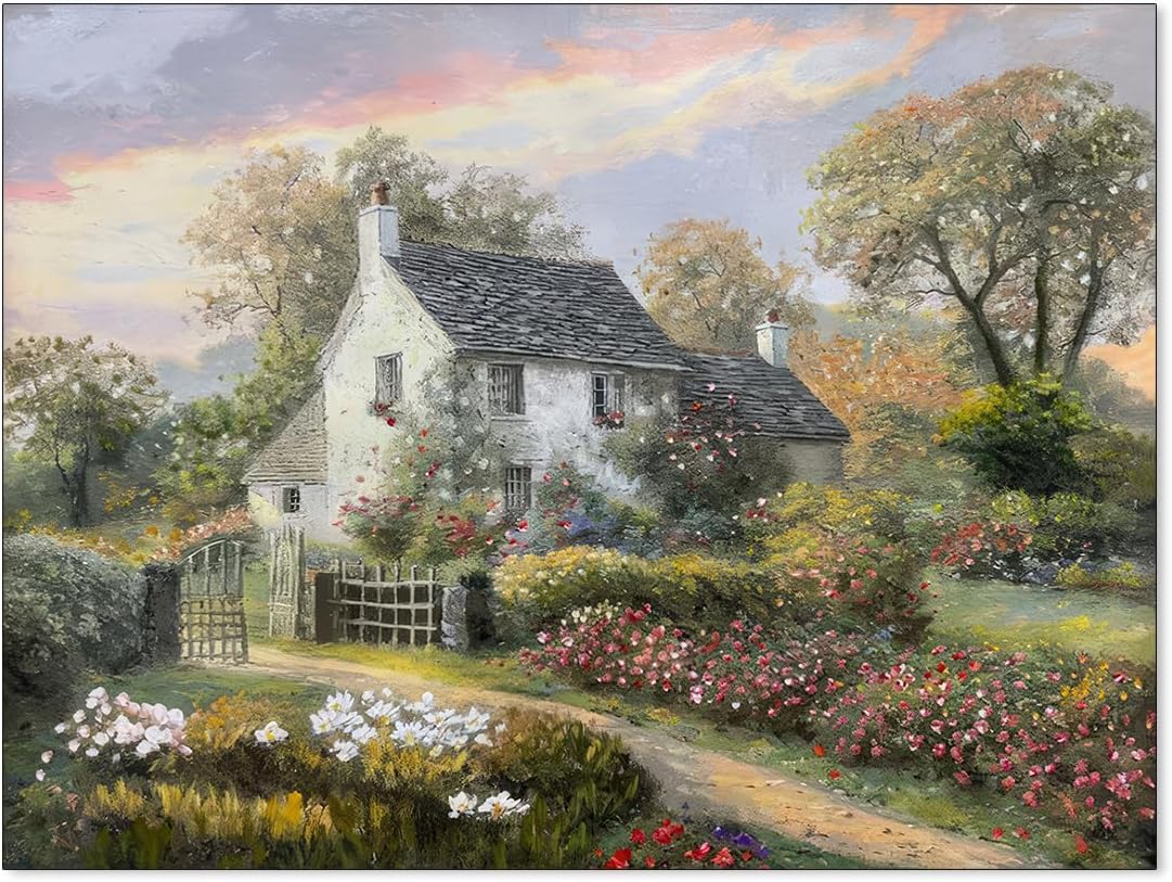 Haitunone French Country Oil Painting Wall Art Farmhouse Cottage Garden Posters Classical Vintage Nature Landscape Prints for Living Room Bedroom Wall Decor 12x16 inch Unframed