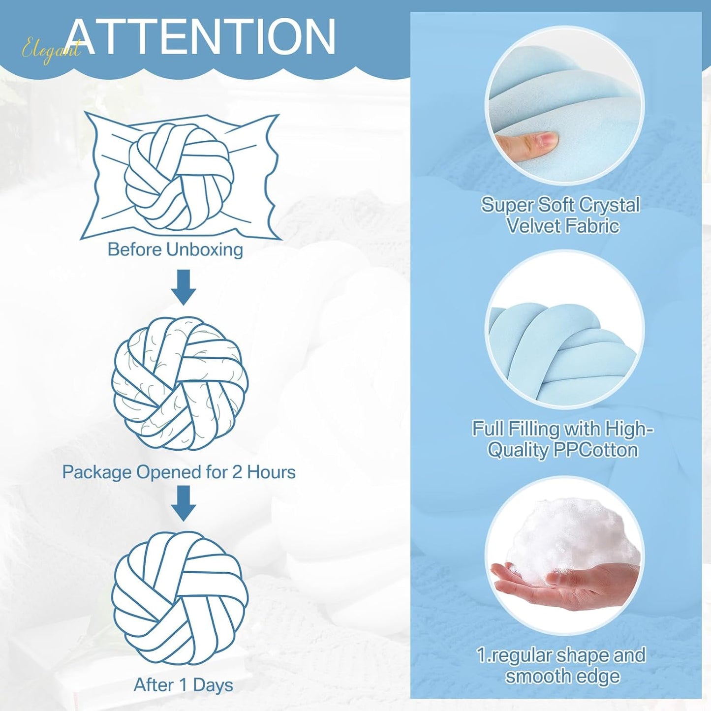 Fumete 2 Pcs 14 Inches Knot Pillow Round Throw Soft Plush Knot Ball Pillow Handmade Knotted Modern Home Decorative Cushion for Bed Bedroom, Sofa, Couch (Sky Blue)