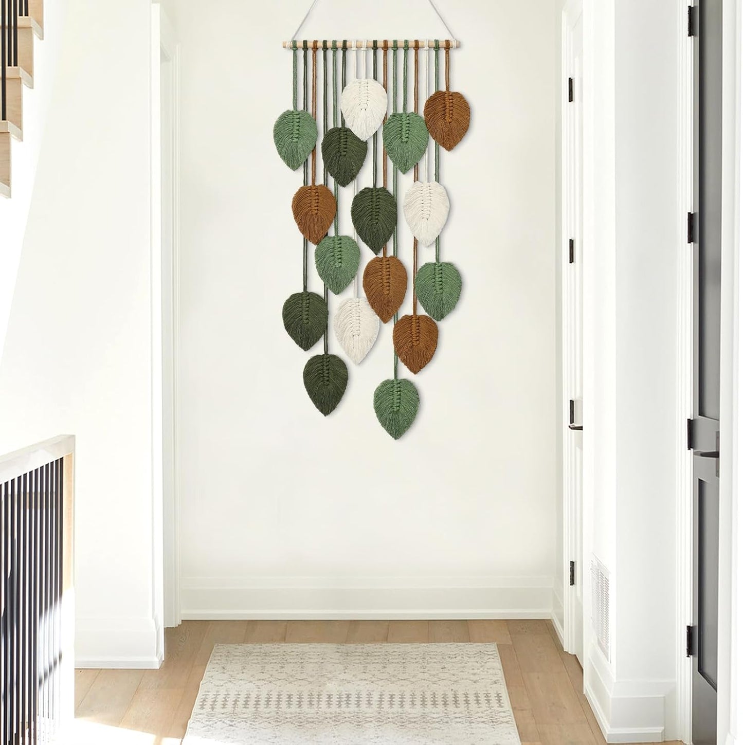 KHOYIME Vertical Macrame Wall Hanging Boho Home Decor, Long Narrow Chic Wall Art Bohemian Woven Leaves Tapestry Vintage Decorations for Front Door Indoor Entrance Living Room Bedroom 16.5"W x 37.5"L