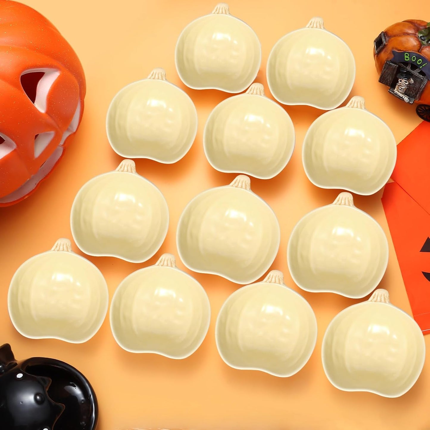 Kolewo4ever 12 Pieces Thanksgiving Bowls Ceramic Pumpkin Bowl 6 Ounces Ramekins Small Pumpkin Shaped Bowls Dinnerware Decoration for Fall Thanksgiving Serving Dip, Sauce, Condiments,Snack (Yellow)