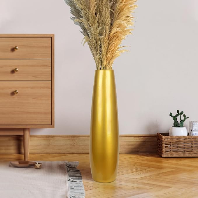 Gold Ceramic Tall Floor Vase,24 Inch Large Modern Flower Vases for Home Décor,Wicker Big Floor Vase Decorations for Farmhouse, Living Room,Bedroom,Standing Plastic Vase Decorative Tall