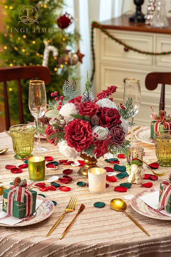 TINGE TIME Artificial Flowers Poinsettia Faux Flowers Bulk for DIY Bridal Wedding Bouquets Baby Shower Centerpiece Table Home Decorations