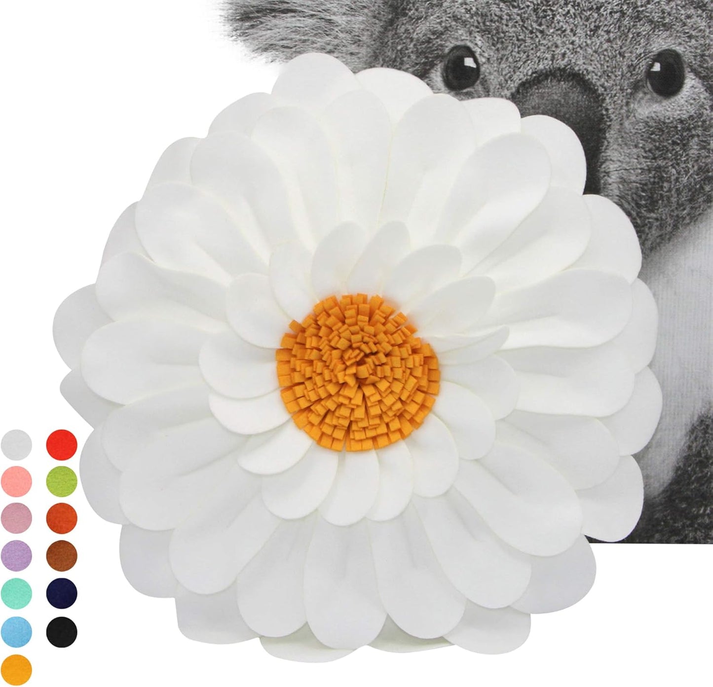 Contempo Lifestyles Decorative Daisy Throw Pillow - 3D Design Patented - Soft & Cozy Couch & Bed Pillow - 14" Flower, 13" with Insert, Ivory/Gold