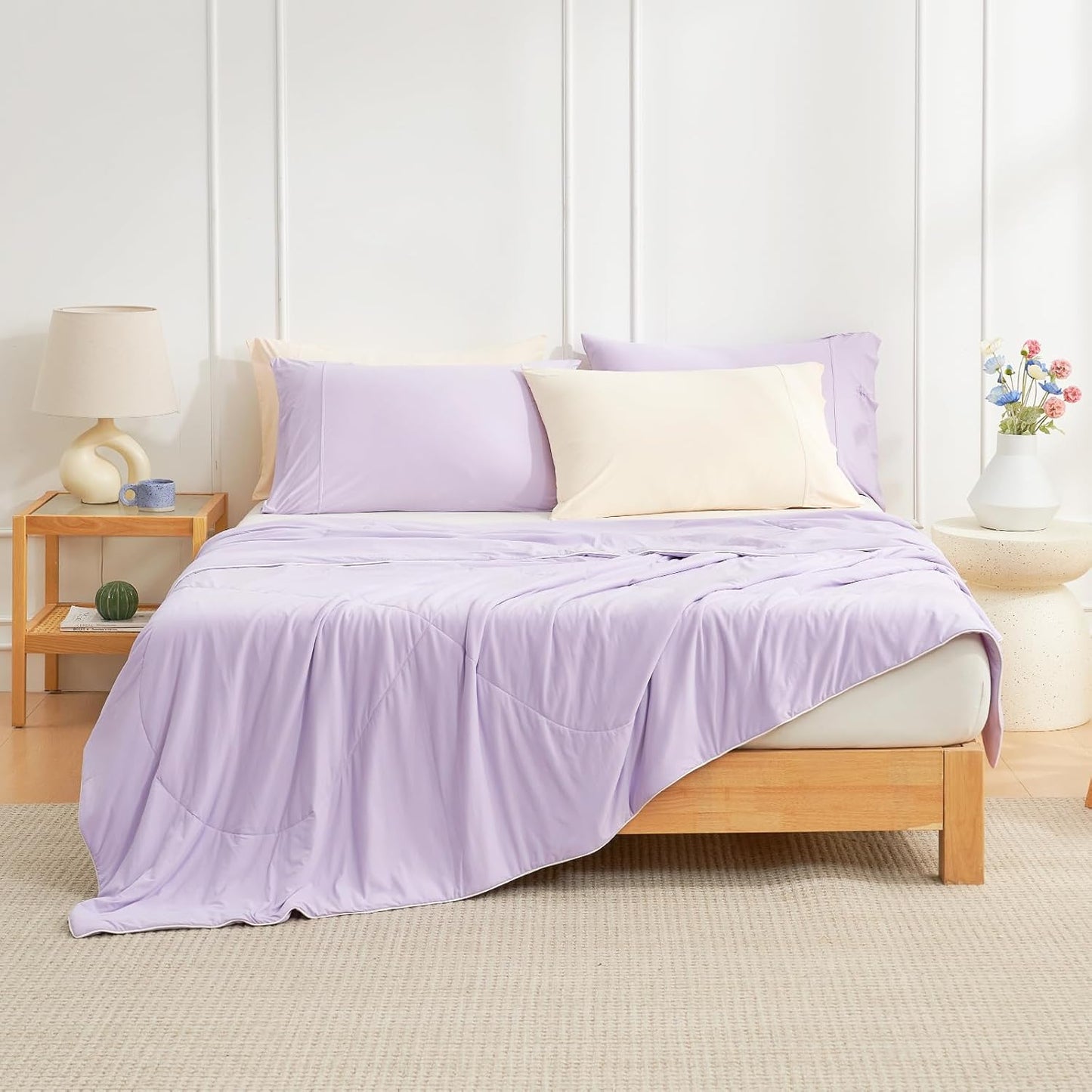 Cozy Bliss Cooling Comforter Queen Size, Cooling Blankets for Hot Sleepers and Night Sweats, Purple Summer Comforter for Queen Size Bed, Breathable Soft Lightweight Silk Smooth