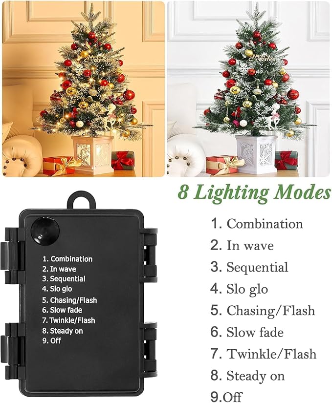 3 Ft Pre-Lit Christmas Tree, Artificial Christmas Trees with Lighting, Xmas Trees with 78 Led Lights, Christmas Decoration for Home, Office, Easy Assembly