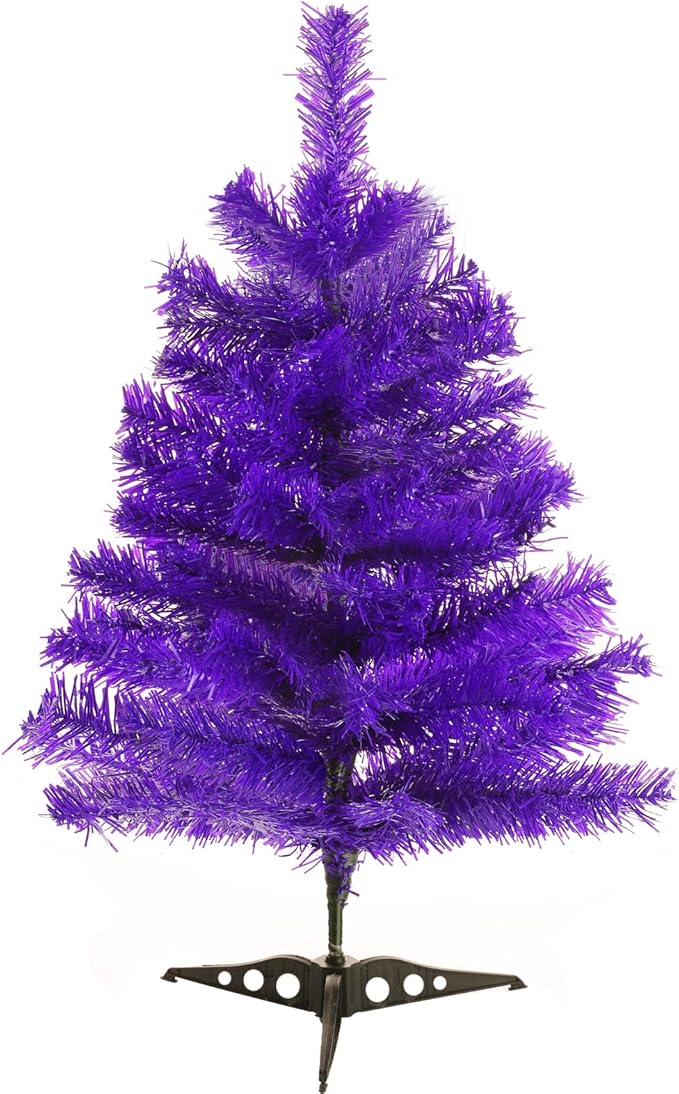2FT Artificial Christmas Tree Purple Tabletop Christmas Tree with Plastic Stand Mini Xmas Pine Tree for Party Supplies Indoor Outdoor Holiday Home Decoration(Purple)