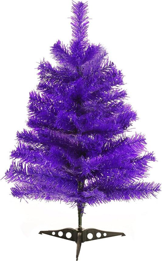 2FT Artificial Christmas Tree Purple Tabletop Christmas Tree with Plastic Stand Mini Xmas Pine Tree for Party Supplies Indoor Outdoor Holiday Home Decoration(Purple)