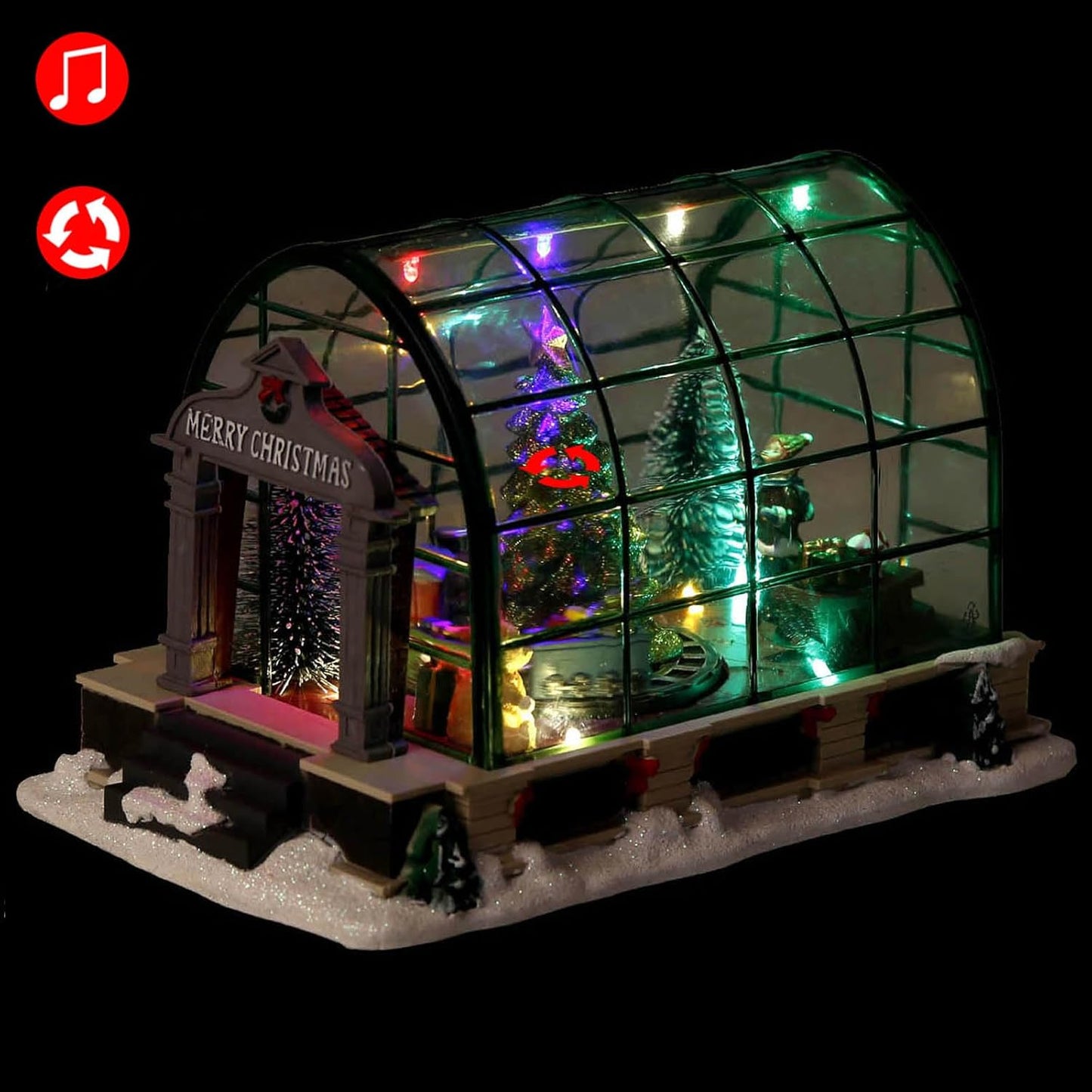 innodept12 Animated Lighted Christmas Village Greenhouse - Christmas Collectible House Ballroom Disply Xmas Home Accent Tabletop Home Decoration, Musical Battery-Operated