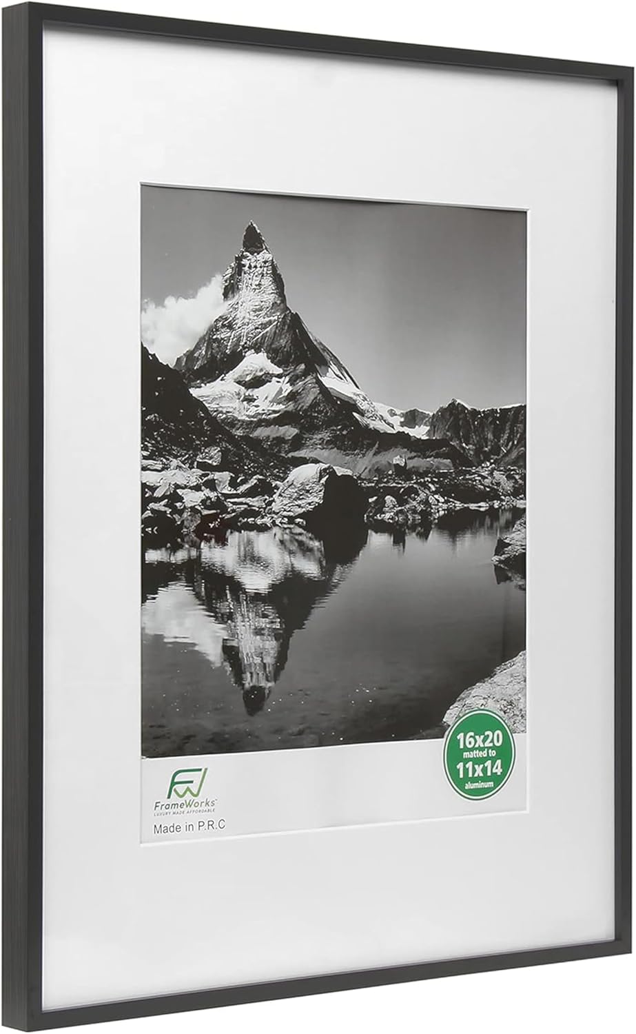 FrameWorks 16x20 Matted to 11x14 Picture Frame – Aluminum Frame w/Tempered Glass, Removable Mat for Photos, Posters, Art, Stylish Wall Frame for Home Decor, Gallery Walls, Office, Living Room - Black