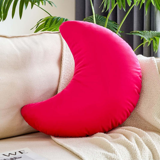 Hot Pink Moon Pillow, 19.6" Cute Soft Velvet Half Moon Shape Plush Decorative Throw Pillows Cushions Room Decor for Couch Bedroom Living Room