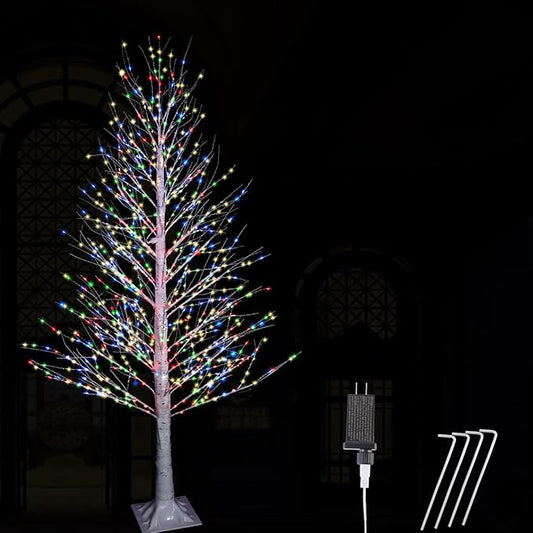 6FT 696LED Christmas Birch Tree Multicolor Lights with Twinkle, Twinkling or Steady Function for Selected, Birch Tree with Led Lights for Indoor Outdoor Home Party Decorations