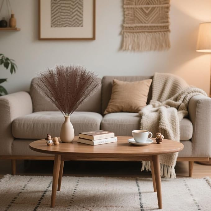 30 Pcs Brown Faux Pampas Grass, 17 Inches Artificial Pampas Grass Bulk, Short Fluffy Faux Pompas for Vase Filler, Home Boho, Wedding Anniversaries, Baby Shower Decoration