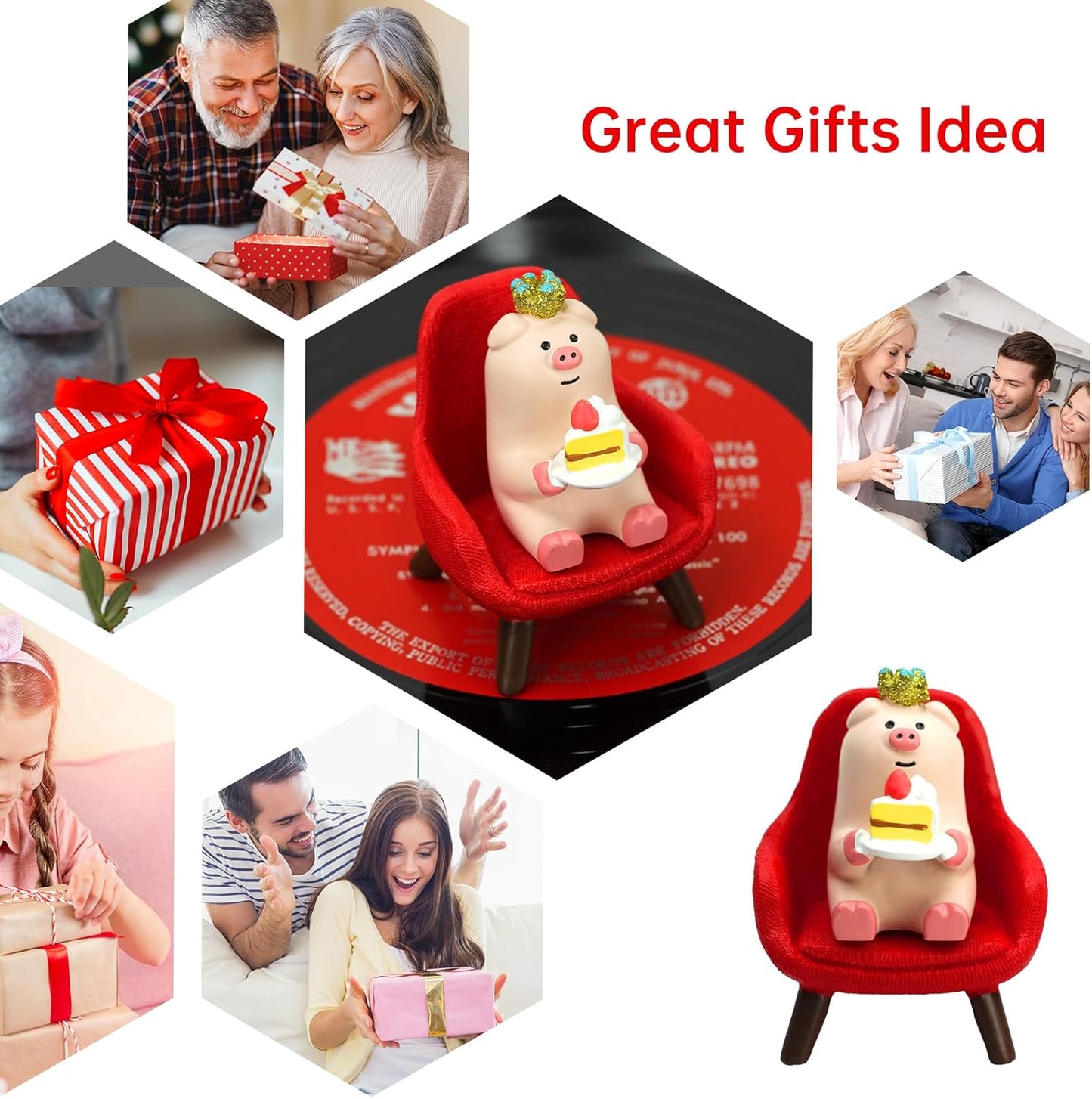 Cute Mini Pig Eating Cake Resin Figurine Apply to for Office, Home Decoration Perfect for Pig Lovers - Red Sofa